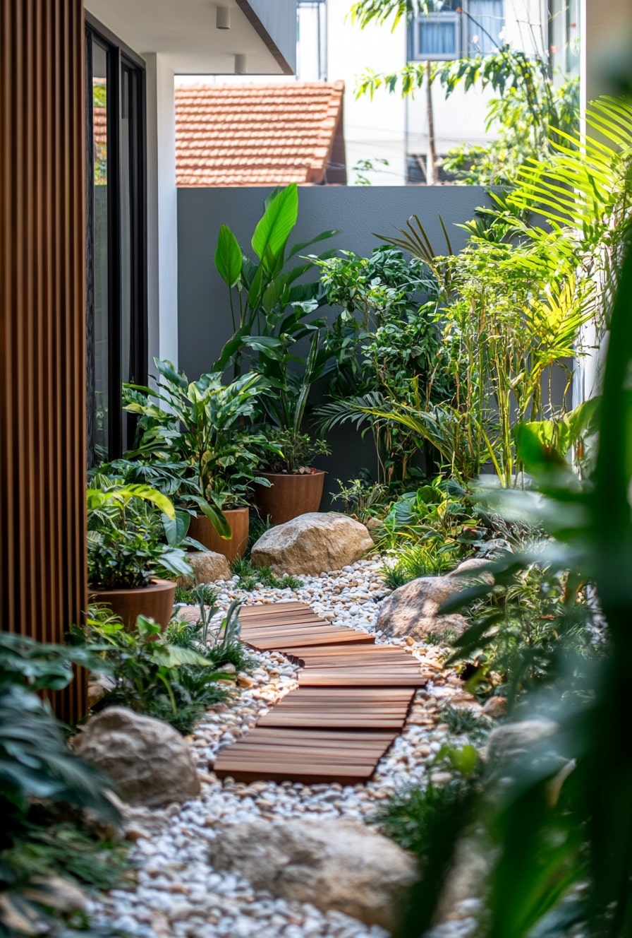 Craft a Serene Rock Garden Pathway with Wooden Stepping Stones

