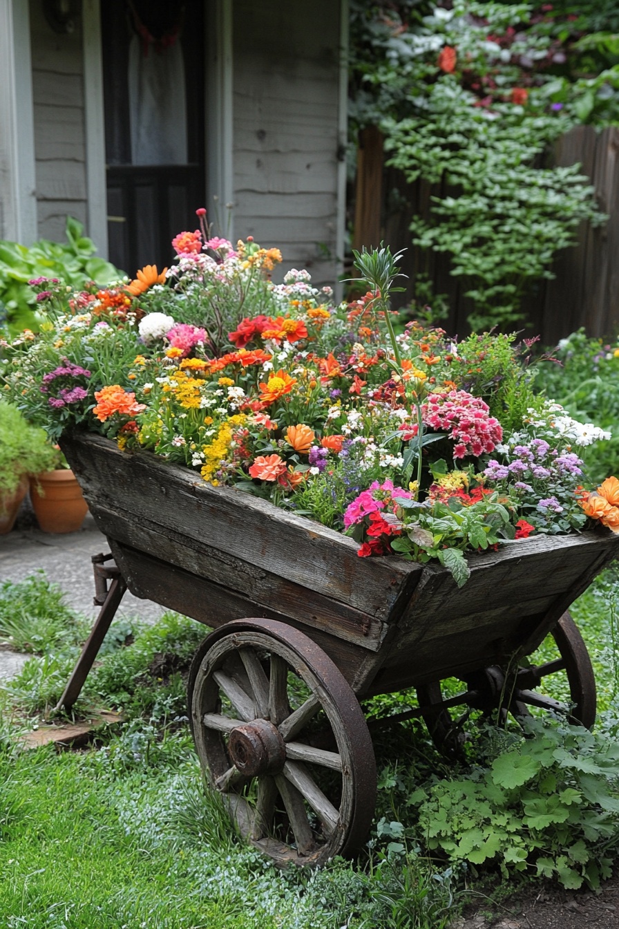 3. Turn an Old Wooden Cart into a Rustic Garden Planter