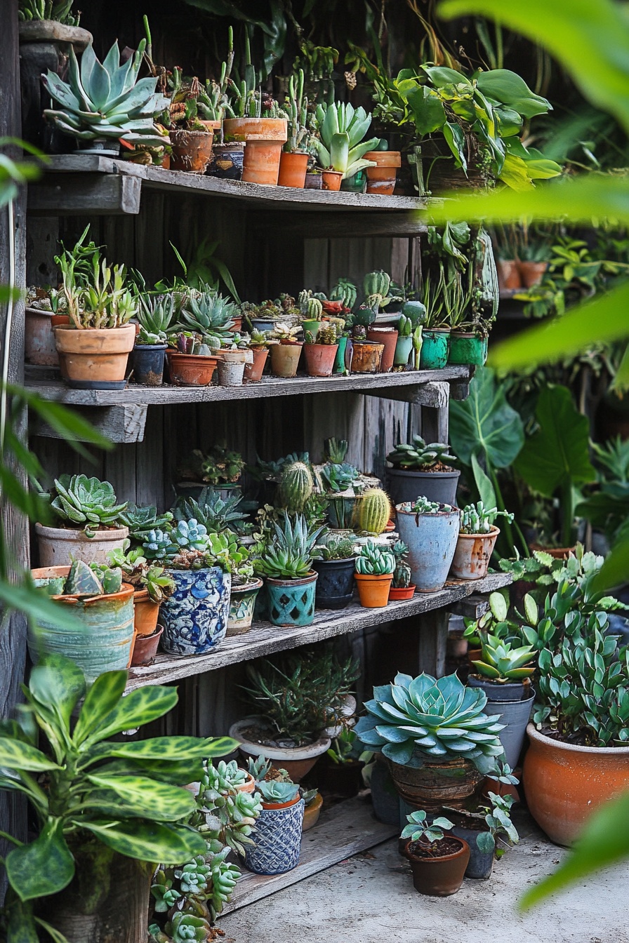 5. Turn Old Wooden Shelves into a Rustic Succulent Display