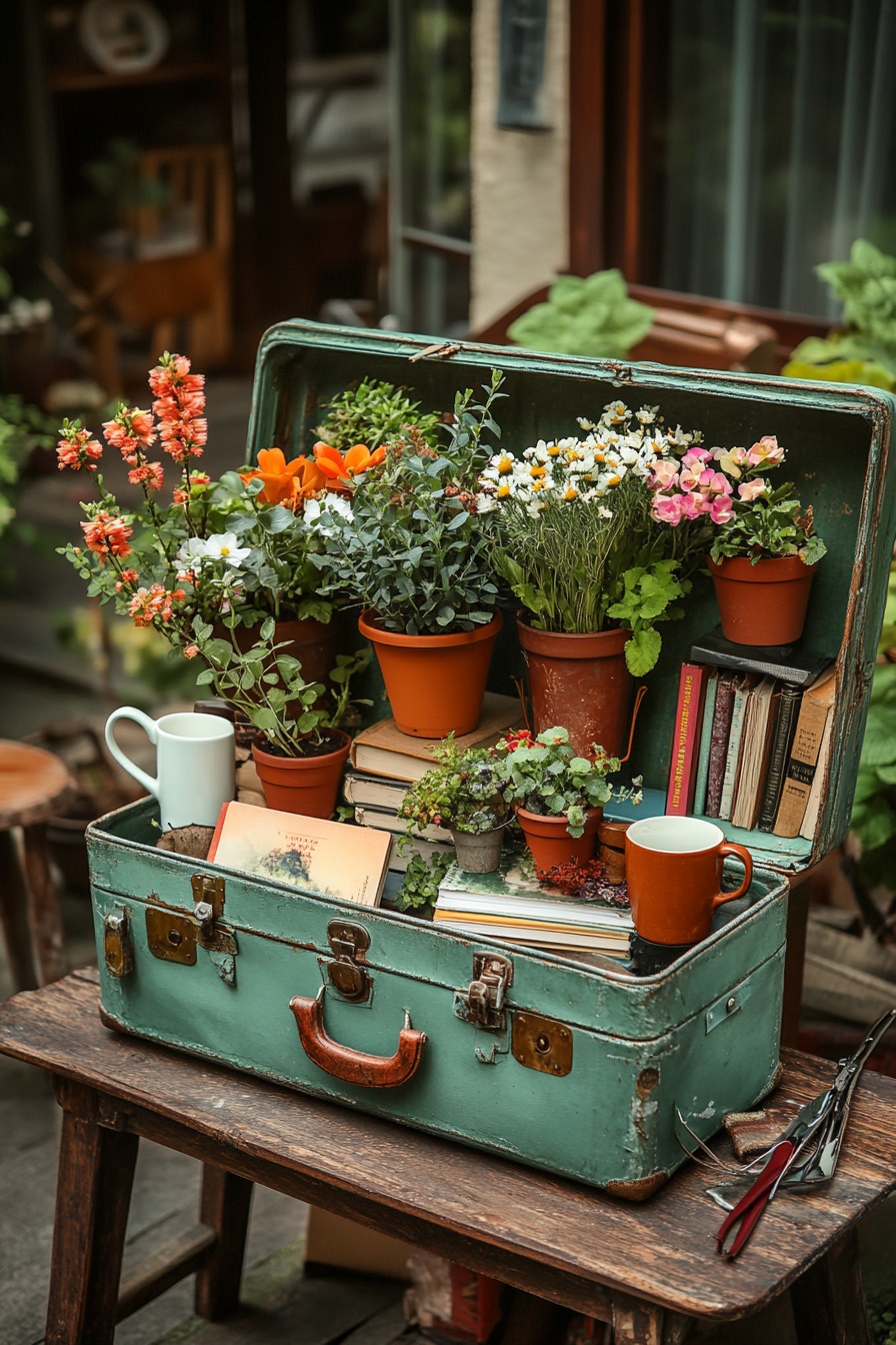 8. Transform a Vintage Suitcase into a Quirky Garden Planter