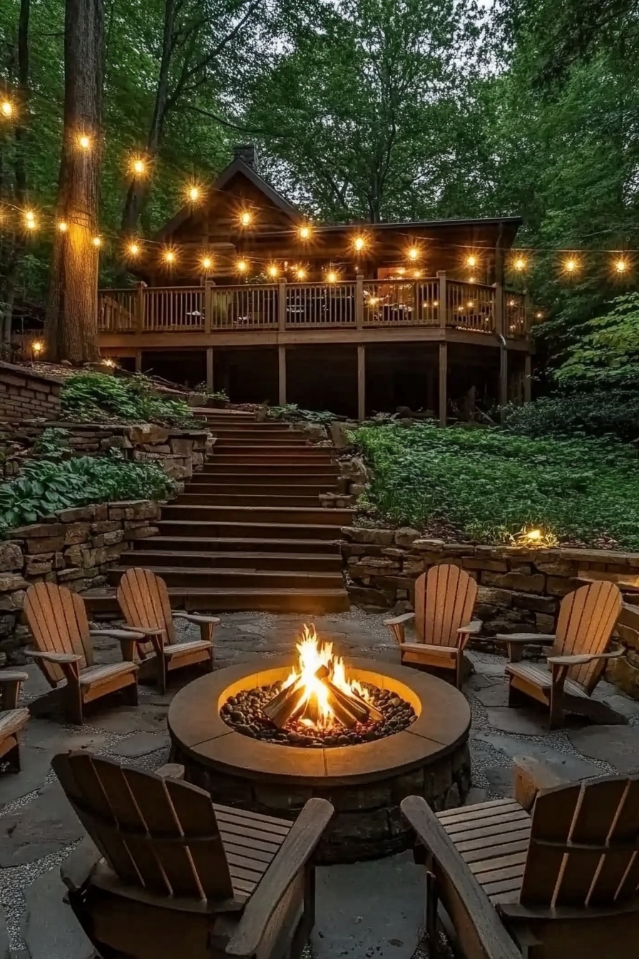 Cozy Fire Pit Lounge with Rustic Charm