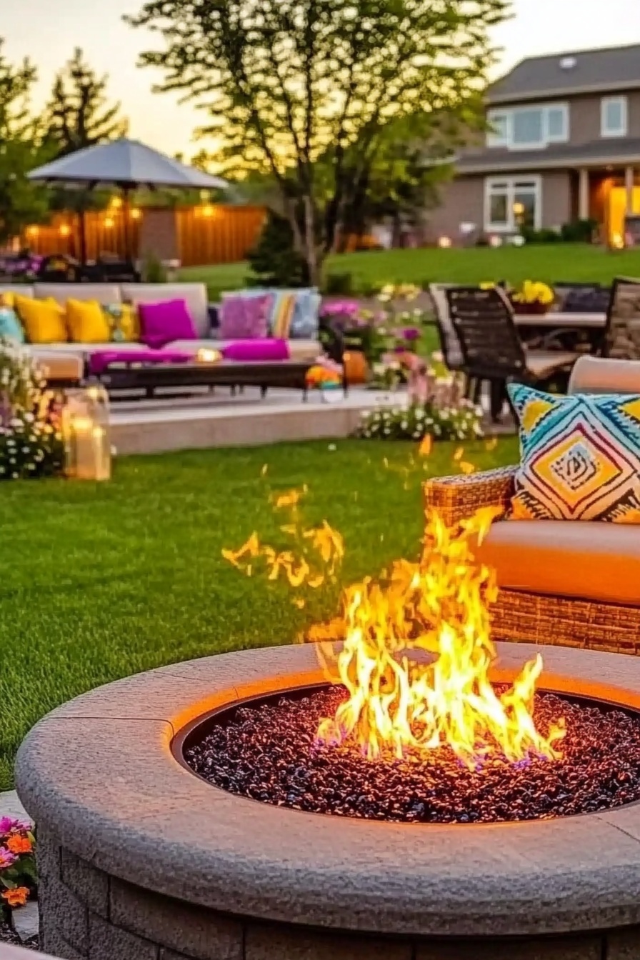 Add Vibrancy to Your Patio with a Colorful Fire Pit Setup