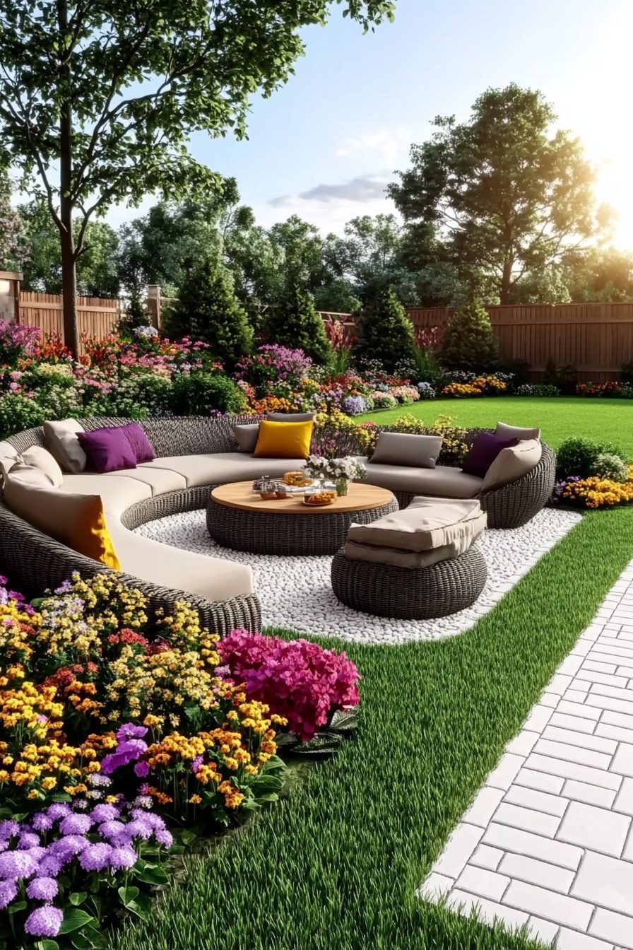 Design a Vibrant Cozy Patio with Curved Wicker Seating