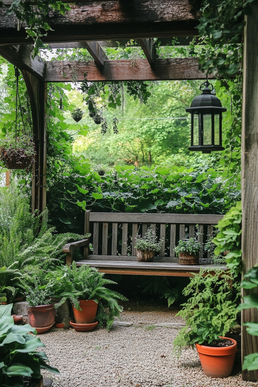 Shaded Pergola Garden With a Tranquil Sitting Area