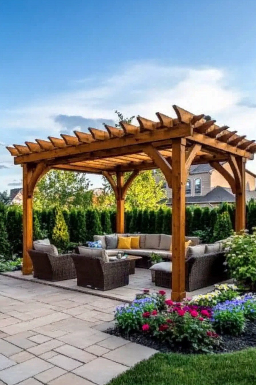 Design a Relaxing Lounge Under a Wooden Pergola
