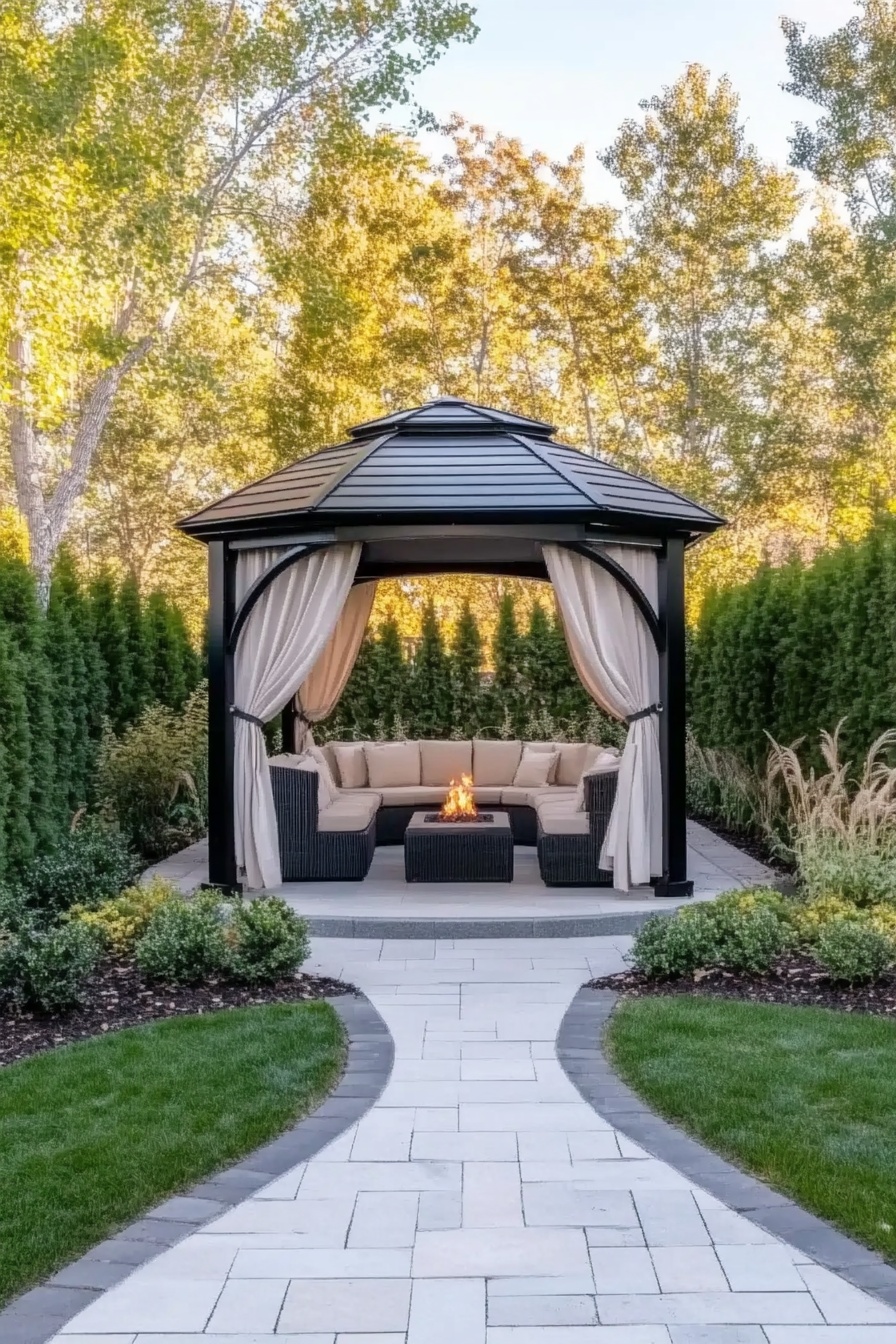 Luxurious Gazebo Retreat with a Cozy Fire Feature