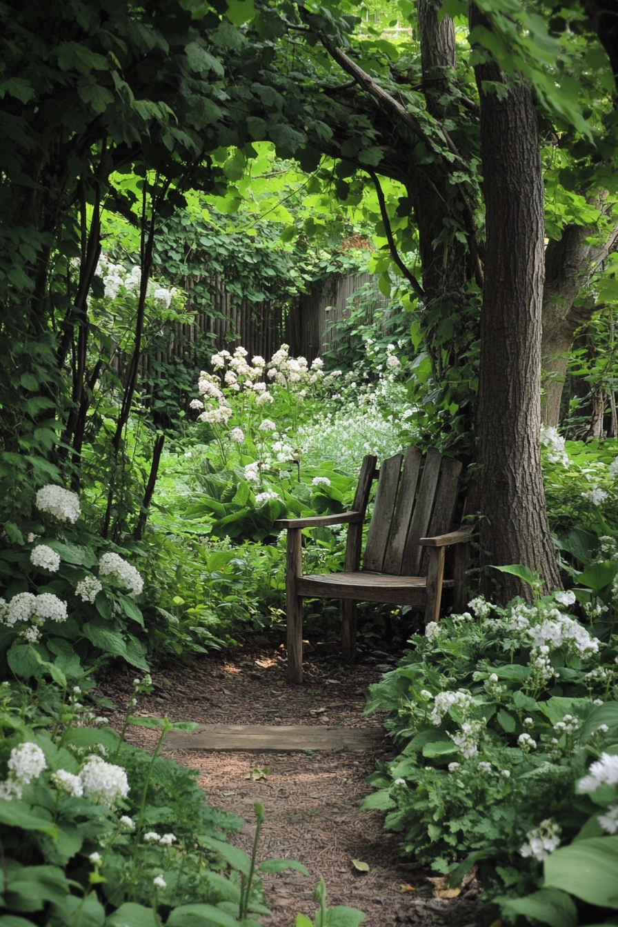 rustic chair and blooming white flowers