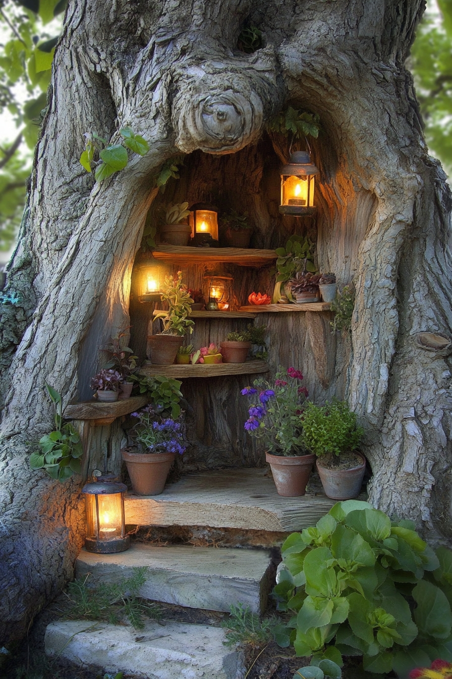 glowing lanterns and potted blooms