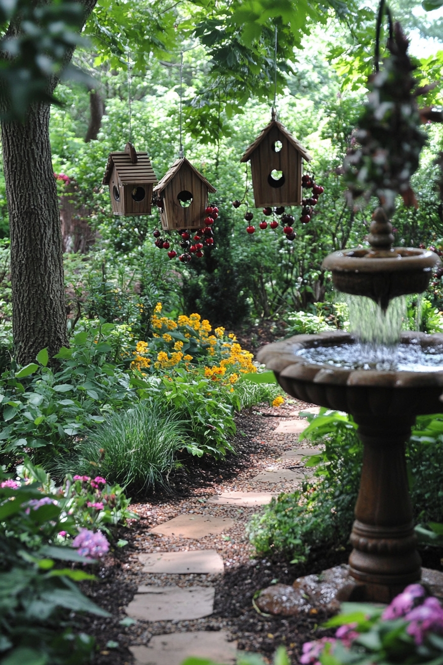 fountain in woodland garden