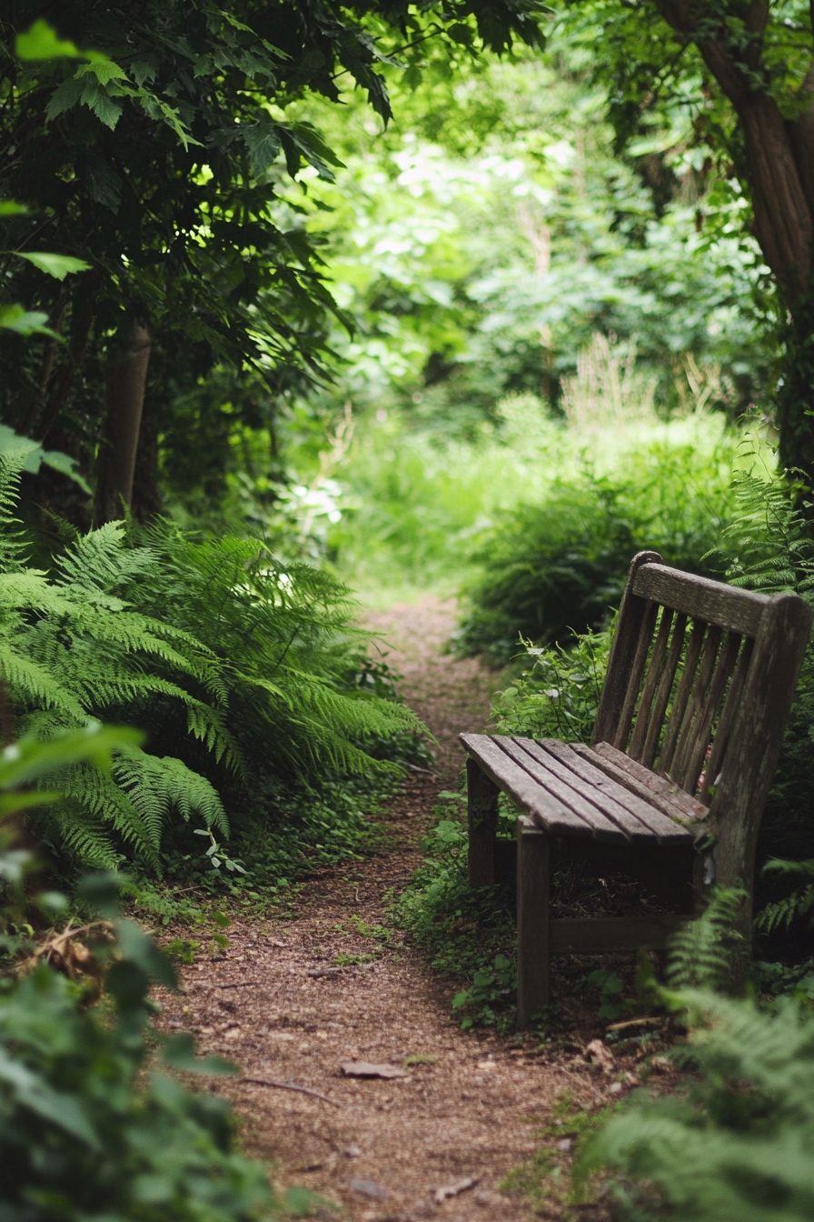 Tranquil forest bench nestled along
