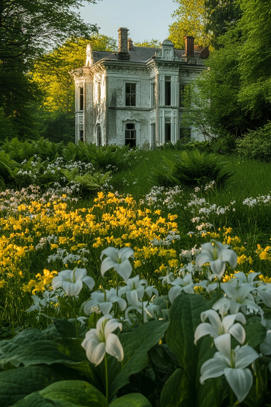 Wildflower-filled woodland garden