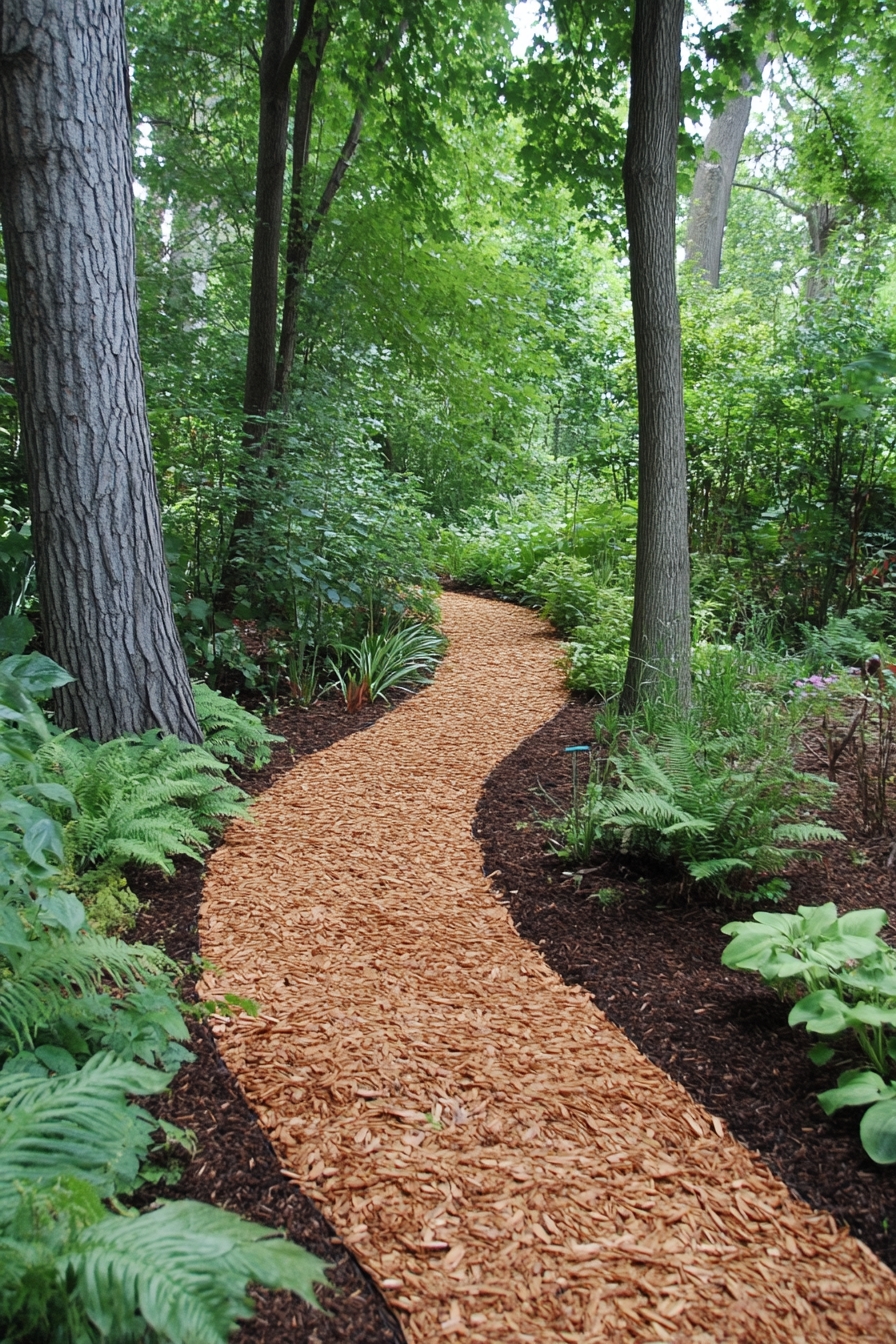 Natural bark mulch pathway