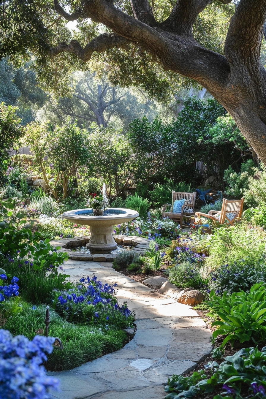 fountain and cozy seating nook