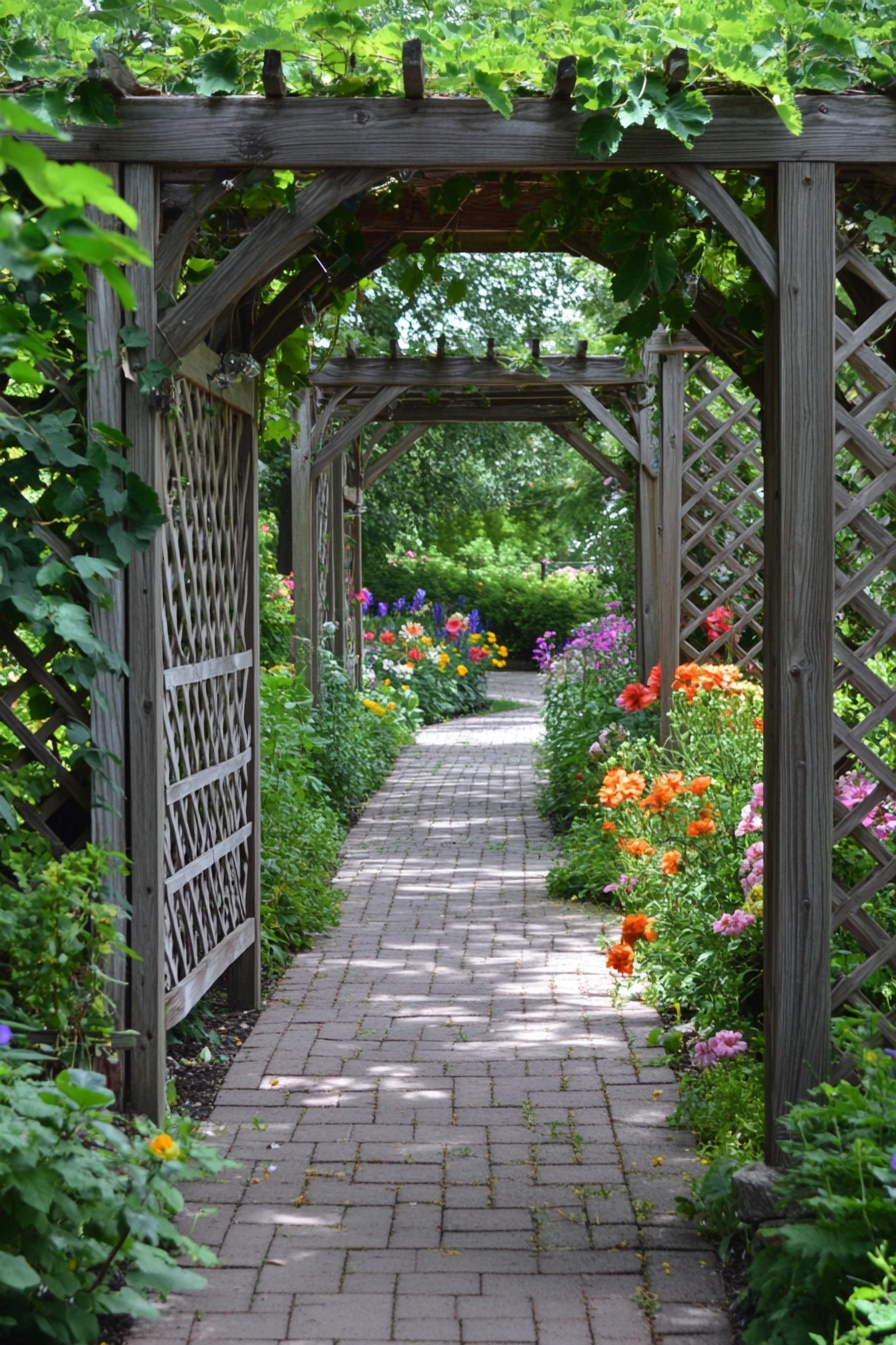 Brick Walkway and Colorful Flowers