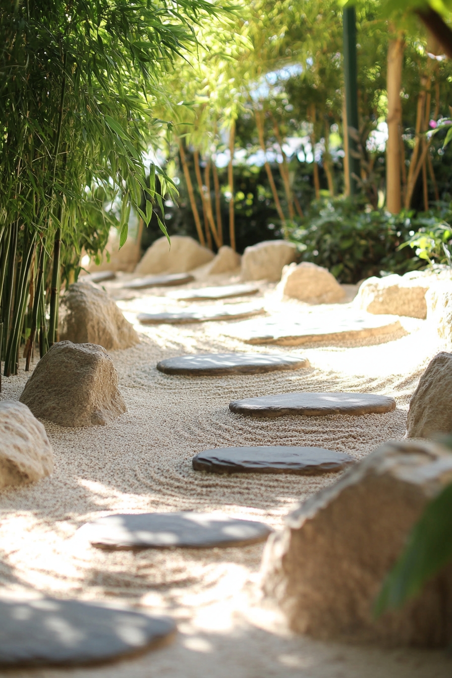 stepping stones and raked sand