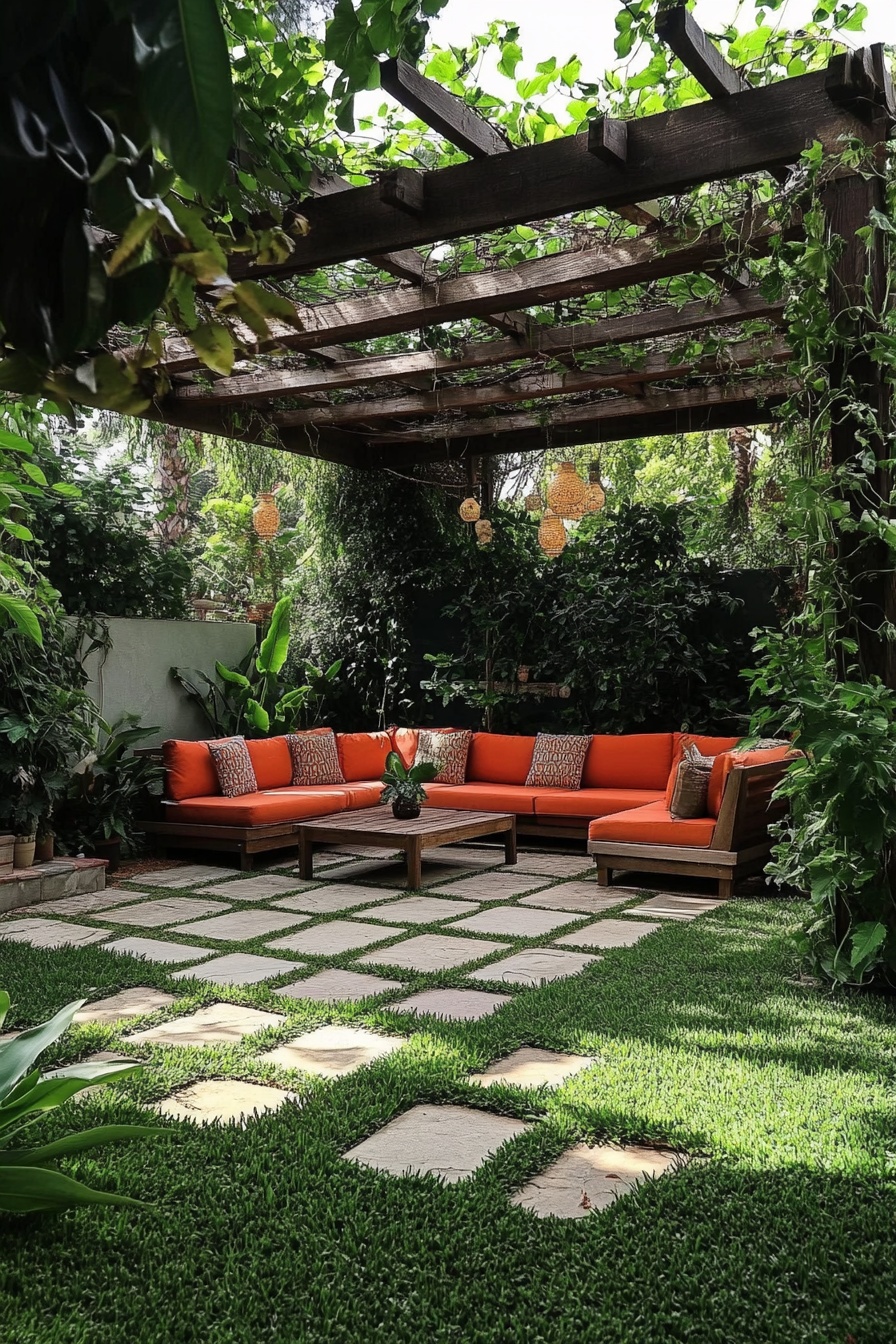 8. Lush Green Canopy with Wooden Pergola