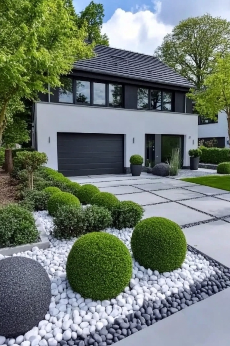 Elevate Driveway Appeal with Geometric Greenery