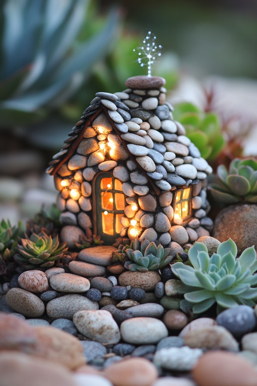 10. Illuminate Your Fairy Garden with a Pebble Cottage