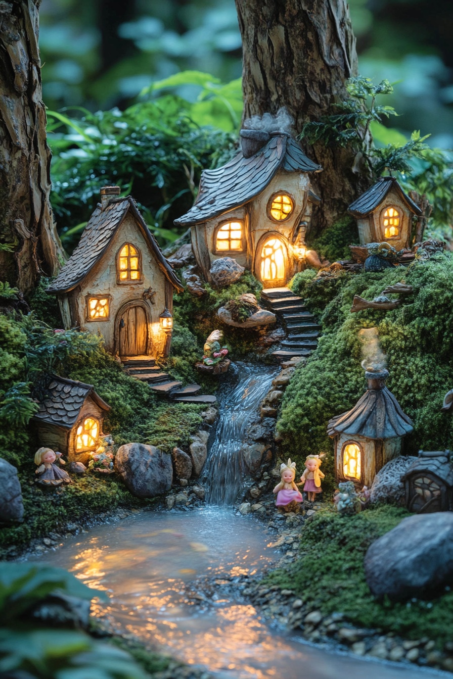 14. Craft an Enchanted Fairy Village by a Glowing Stream