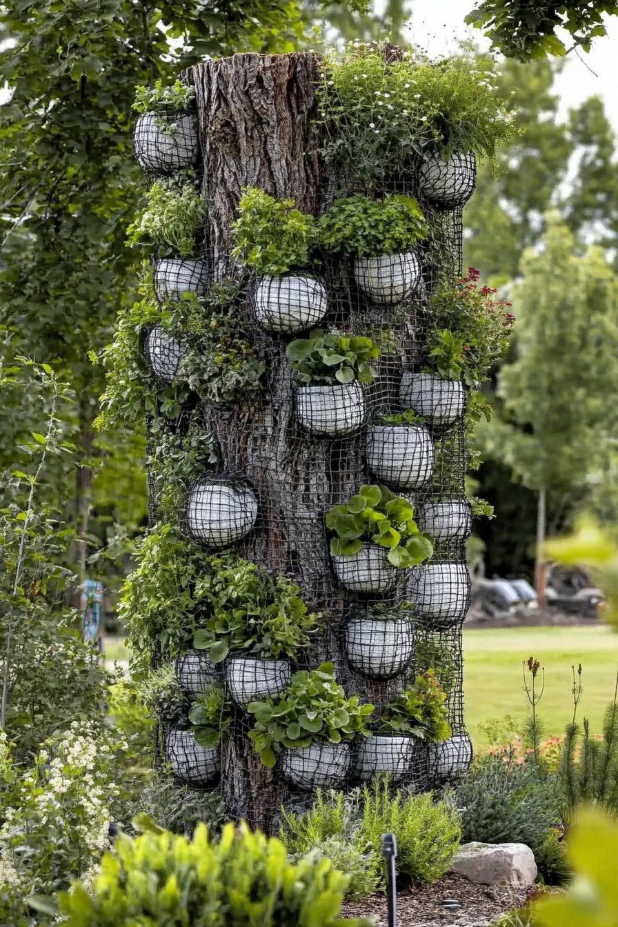 Tree Stump into a Gabion Vertical Garden