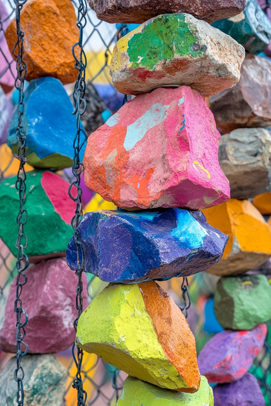 Add a Playful Twist to Gabion Fences with Painted Rocks
