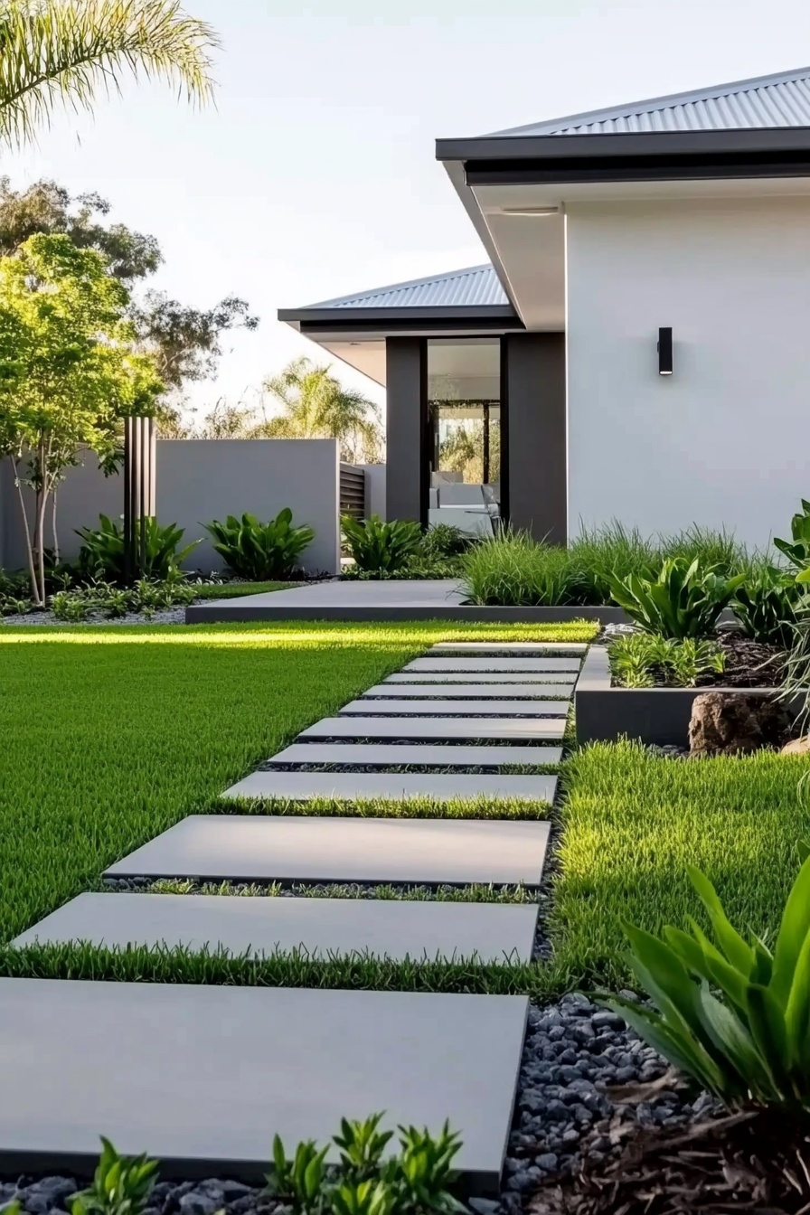 Linear Concrete Pathway and Minimalist Landscaping