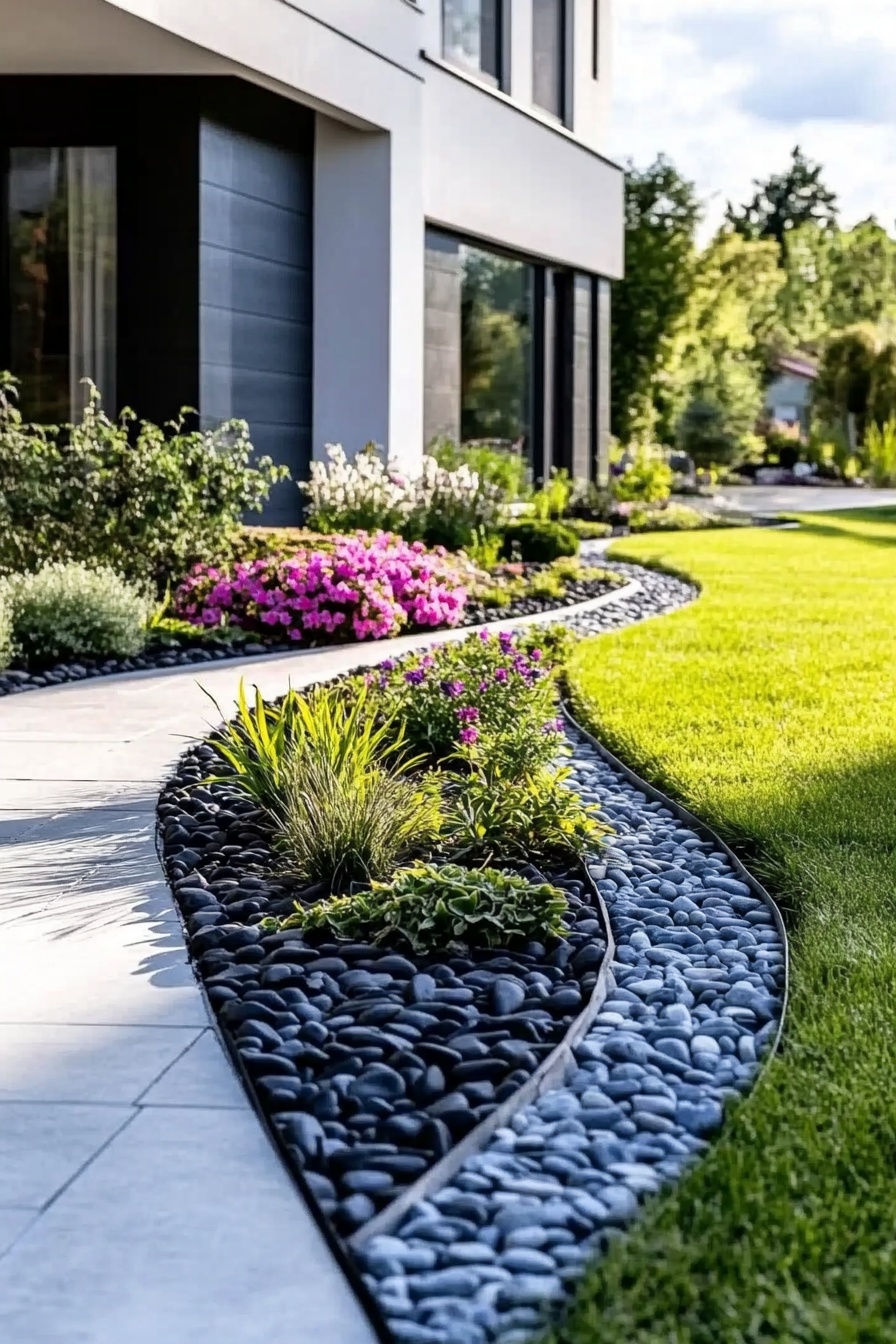 layered pebbles for a polished curb appeal