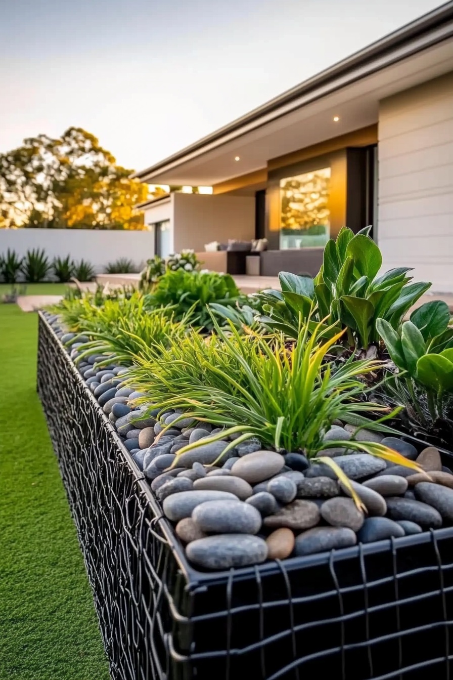 Gabion stone raised bed