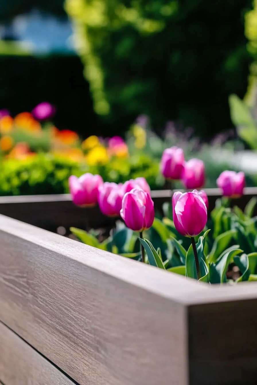 colorful raised flower bed