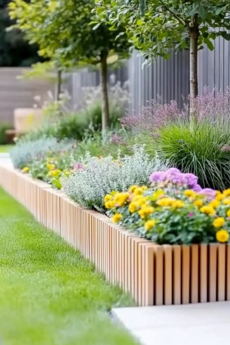 Sleek vertical wood slat edging frames