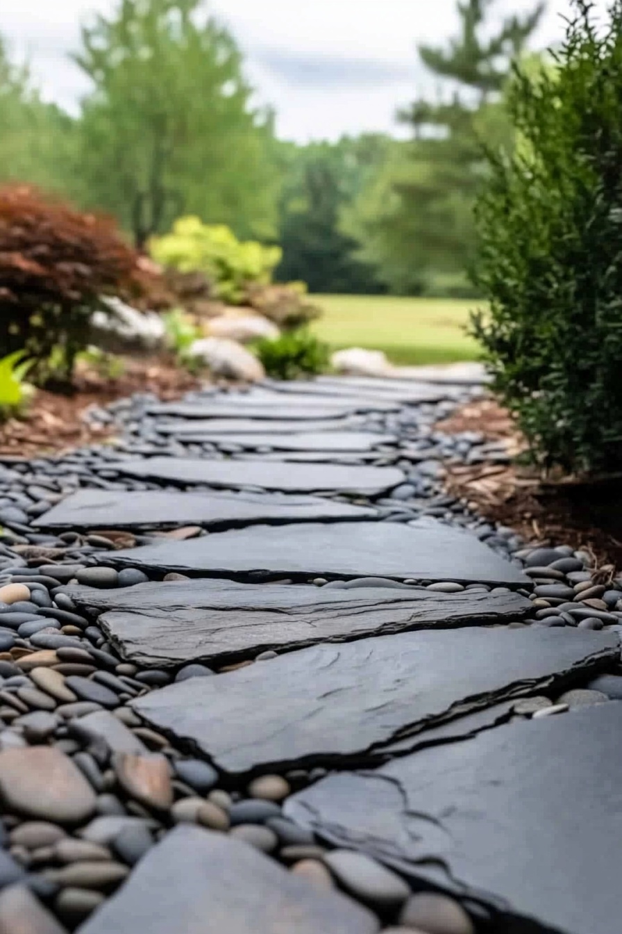 river rock edging for a sleek