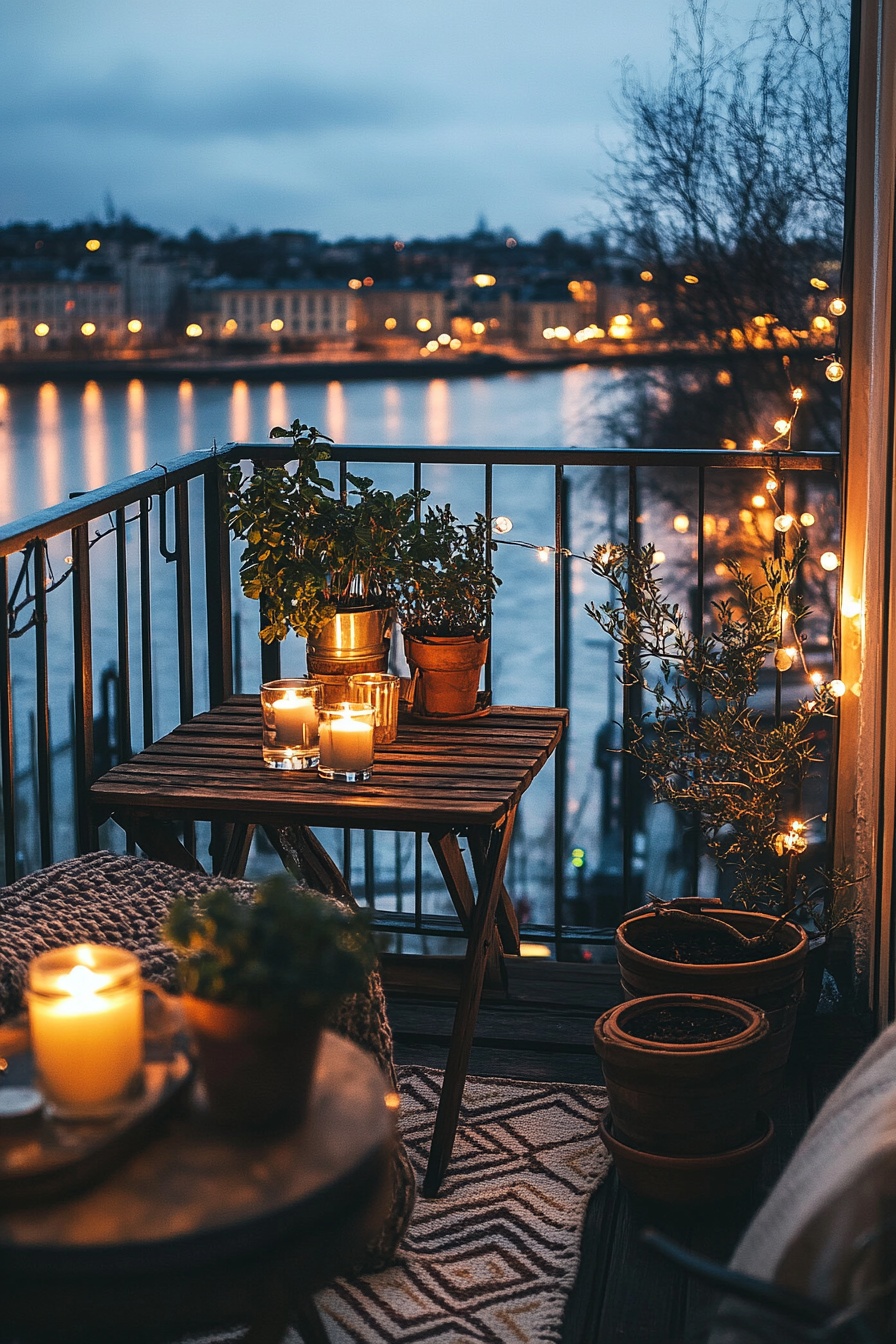 Cozy Candlelit Balcony Overlooking the City