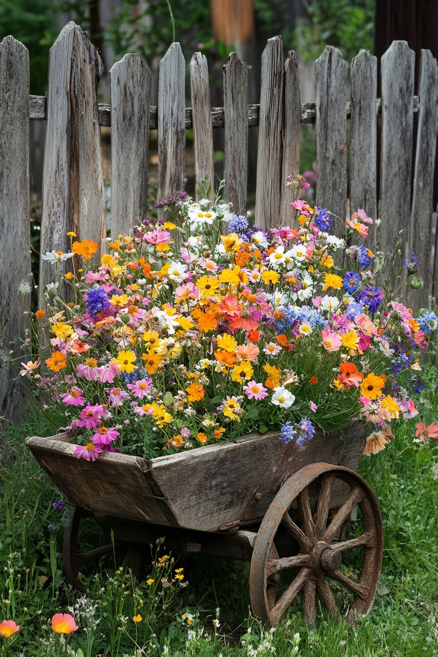 Rustic Wheelbarrow into a Charming Flower Display