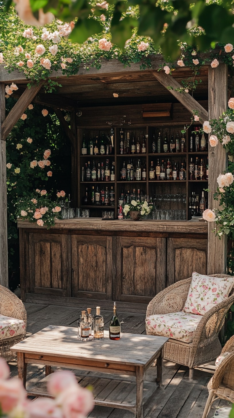 Backyard Bar Surrounded by Roses