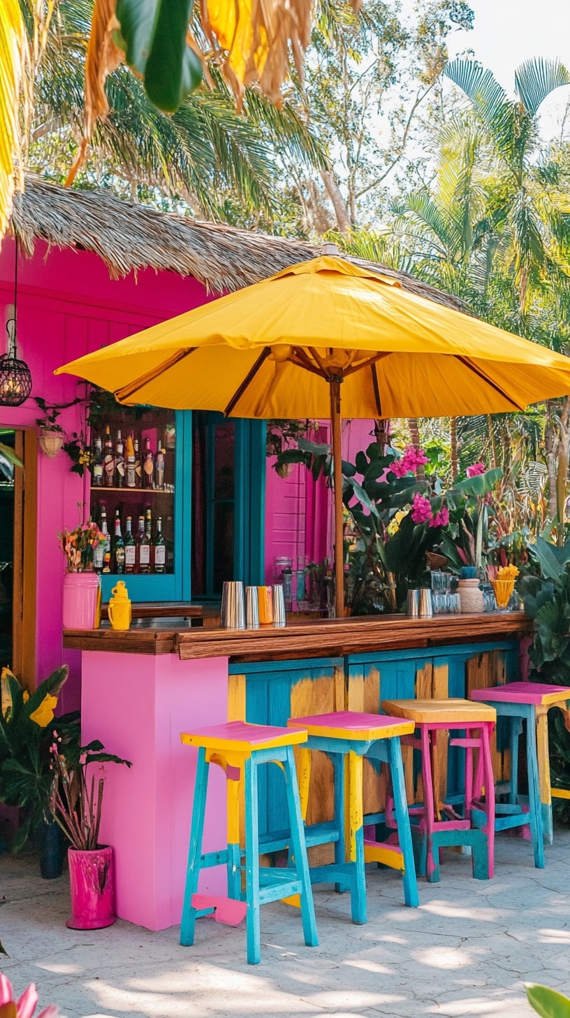 Colorful Outdoor Bar for Summer Entertaining