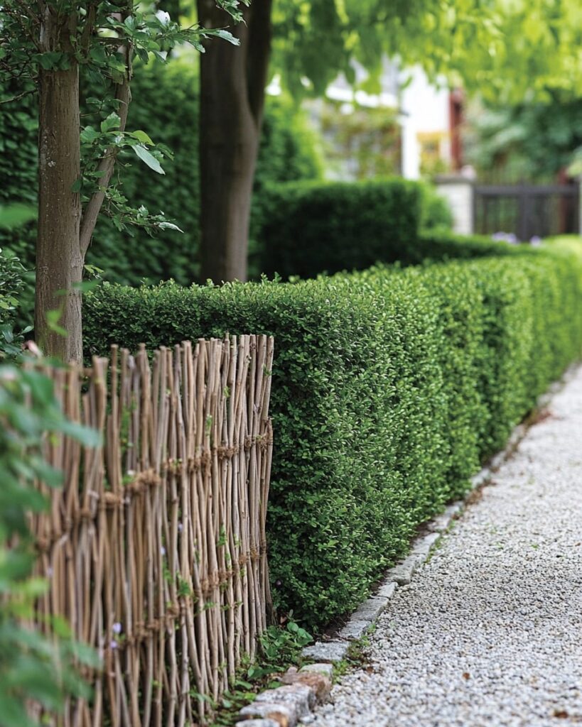 Woven Twig Fencing and Clipped Hedges