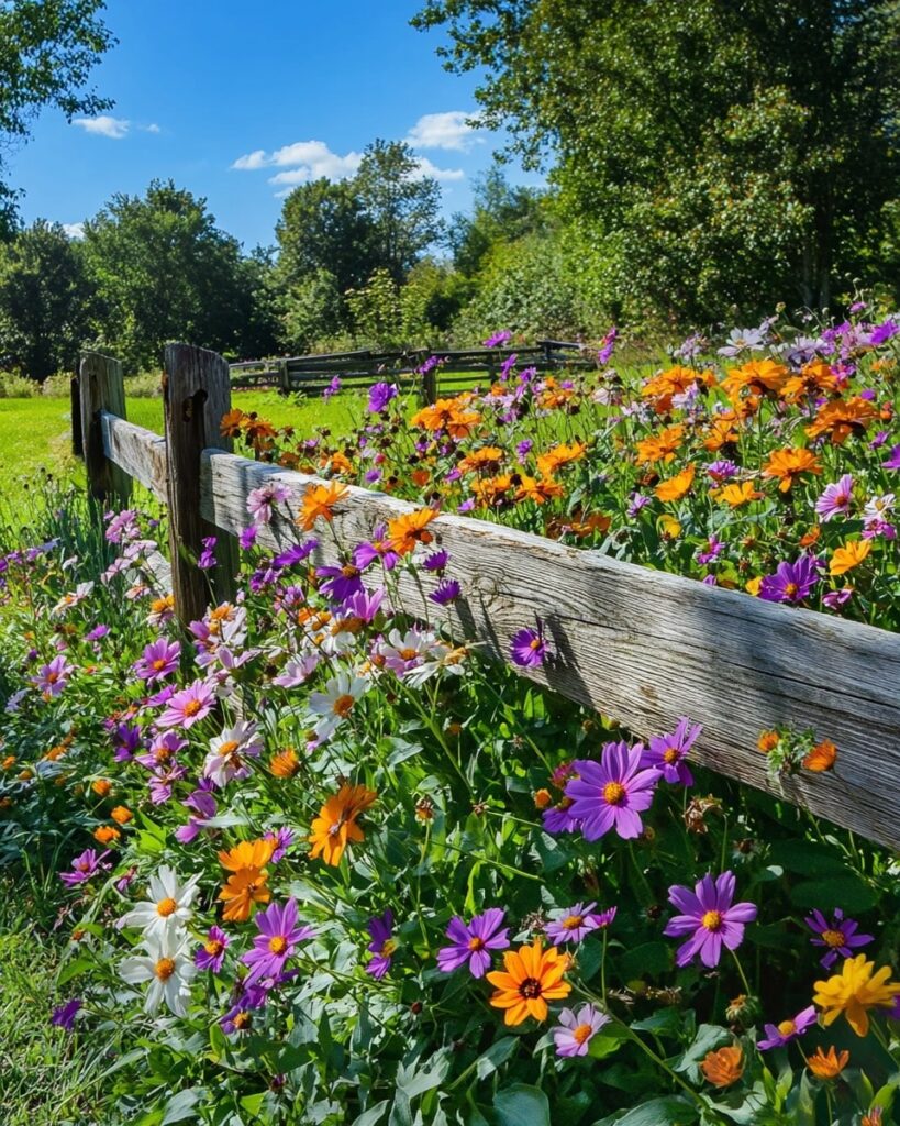 Wildflower Wonderland by a Rustic Fence
