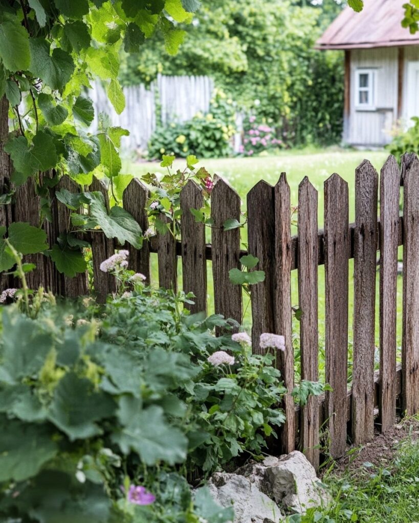 Weathered Wood Fence with Natural Greenery