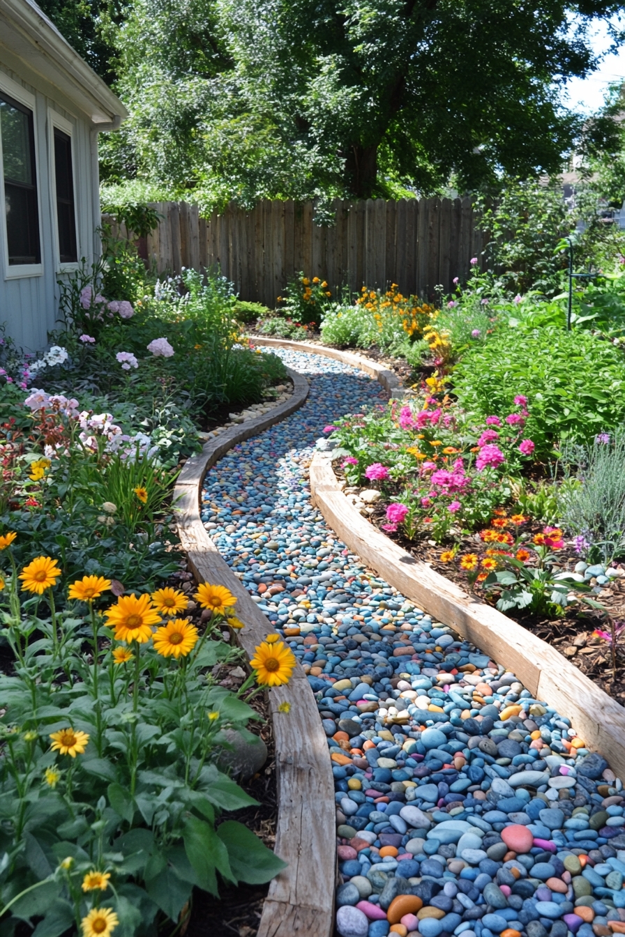 Multi-Colored Pebble Walkway