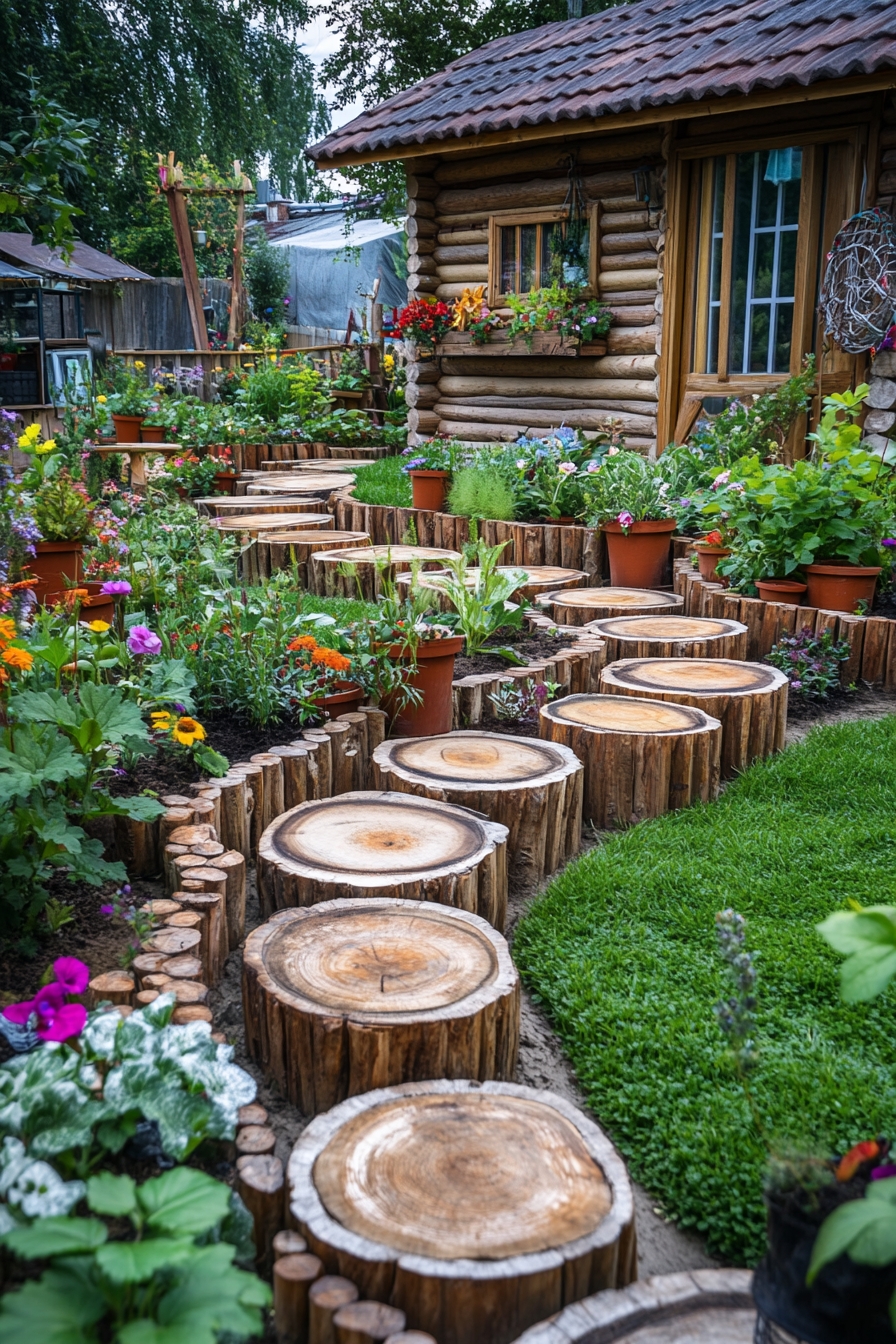 Garden with Log-Stepped Borders