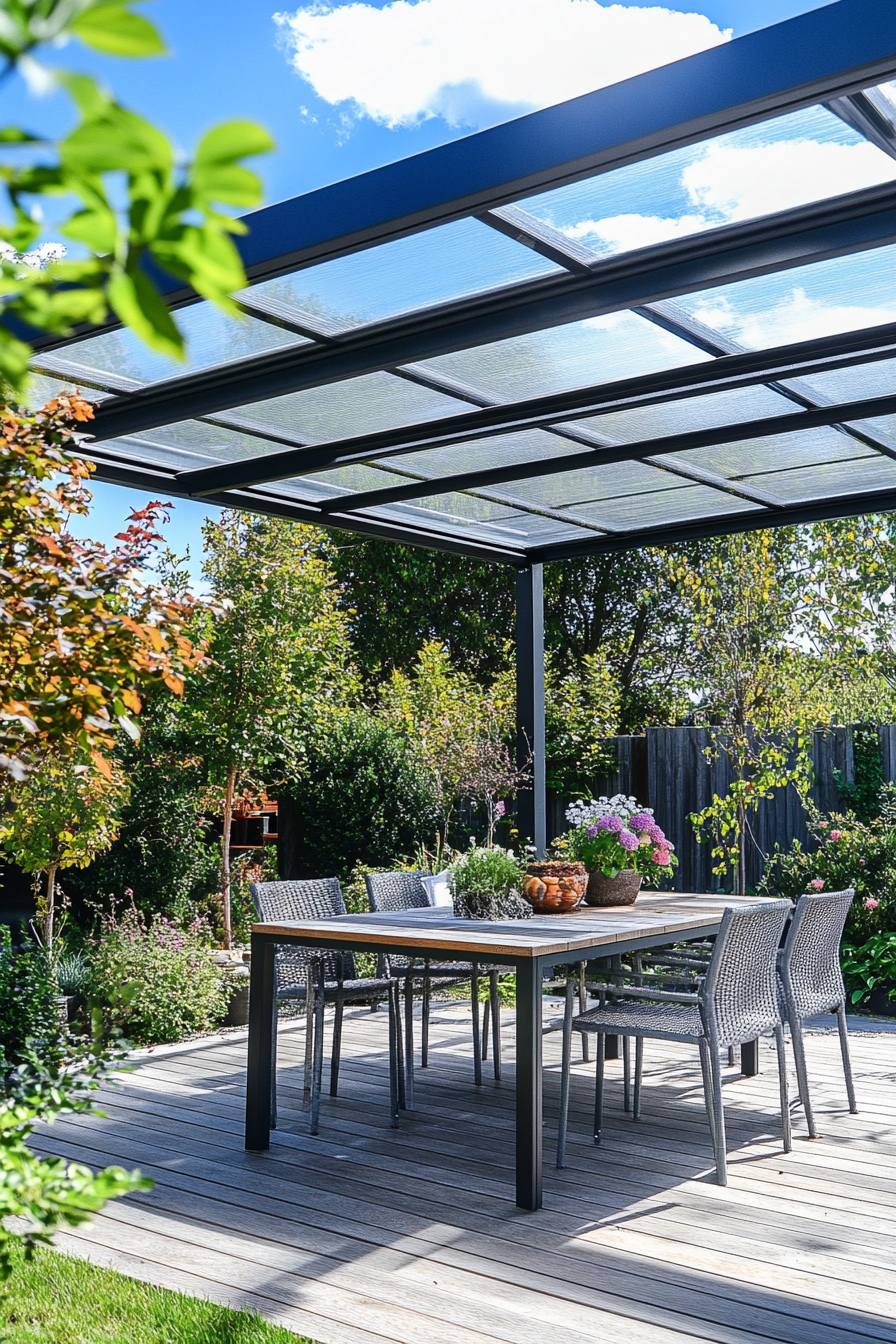 Patio with a Chic Glass Pergola