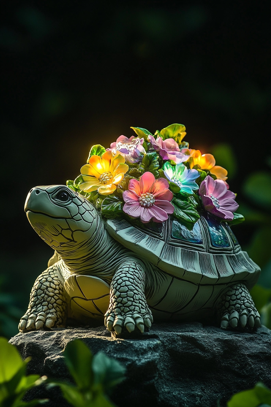 Floral Turtle Garden Ornament