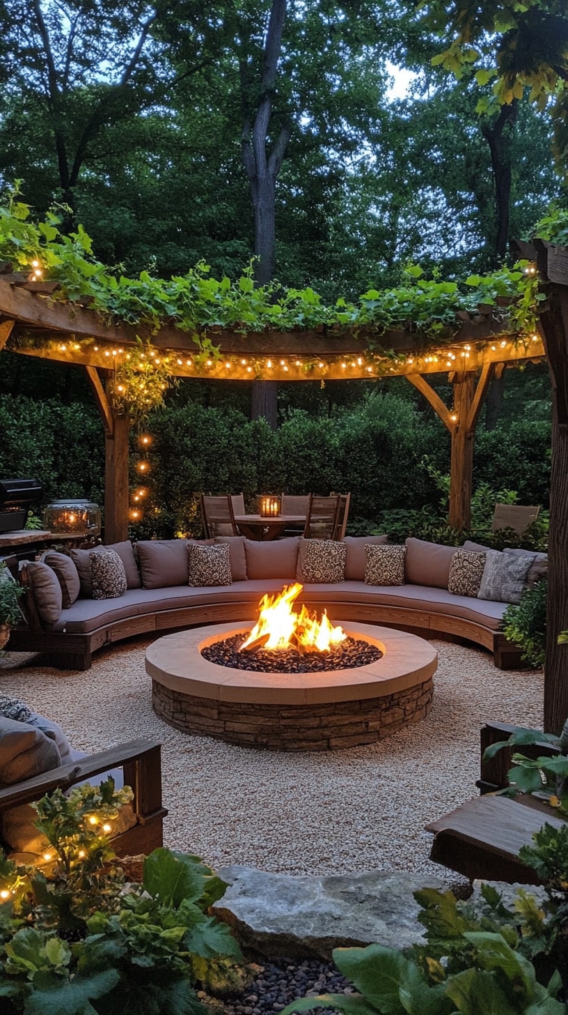 Fire Pit Lounge Under a Pergola