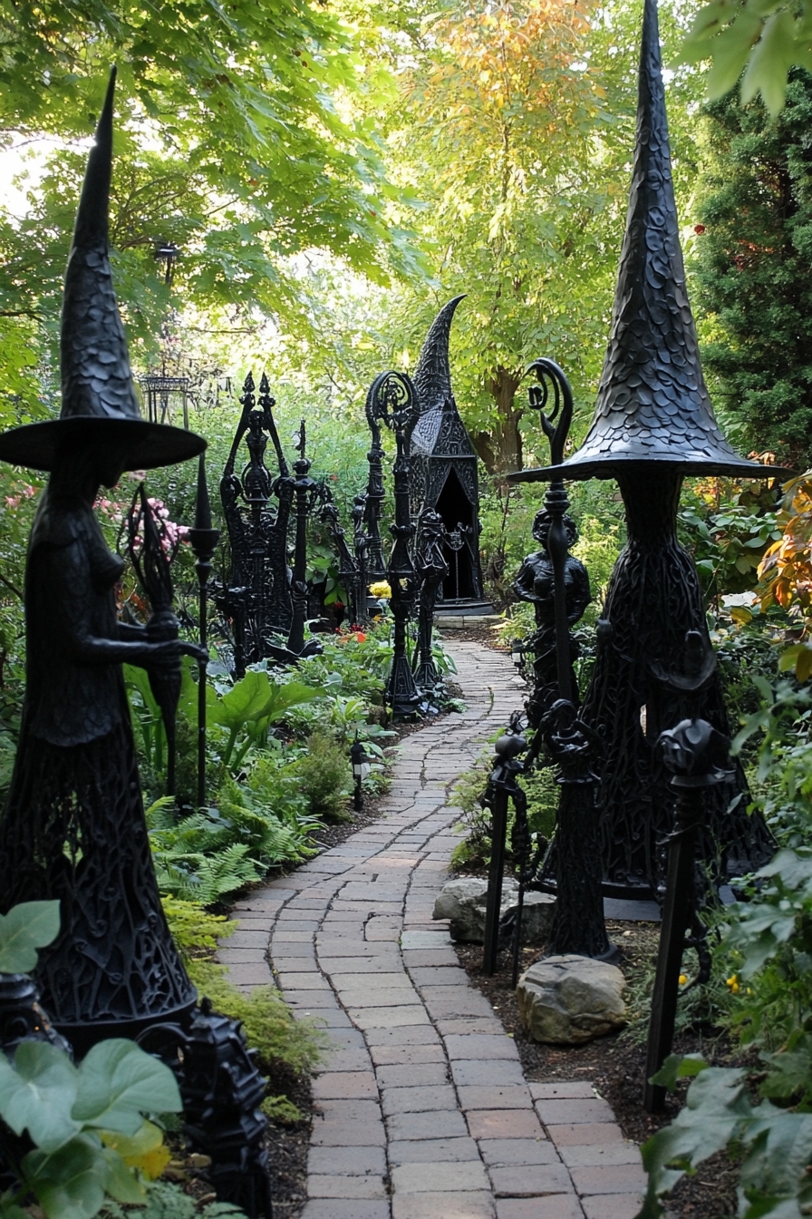 Garden Pathway with Gothic Sculptures