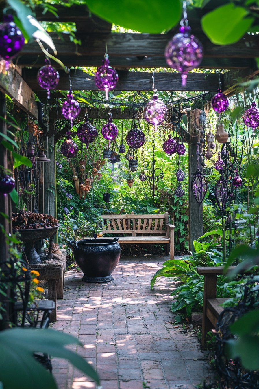 Garden Pergola with Hanging Crystal Orbs