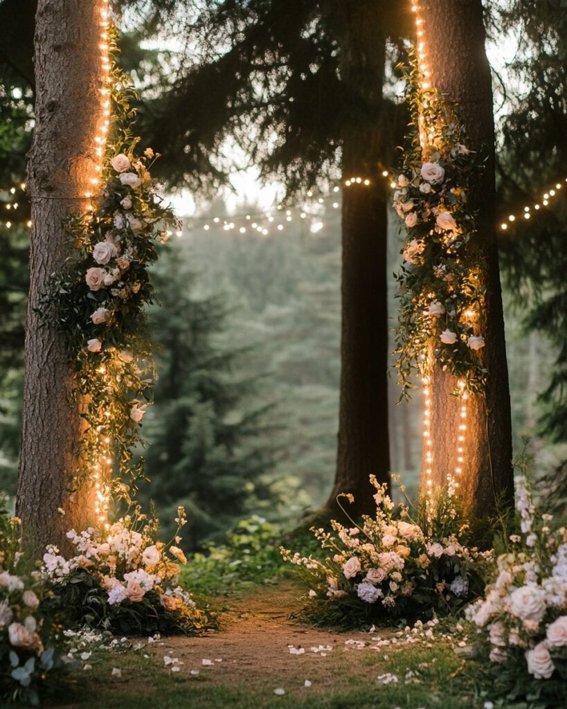 glowing lights and romantic floral arrangements