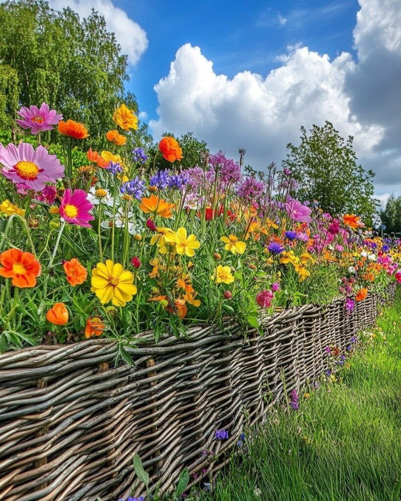 Wattle Fences Embraced by Wildflower Borders