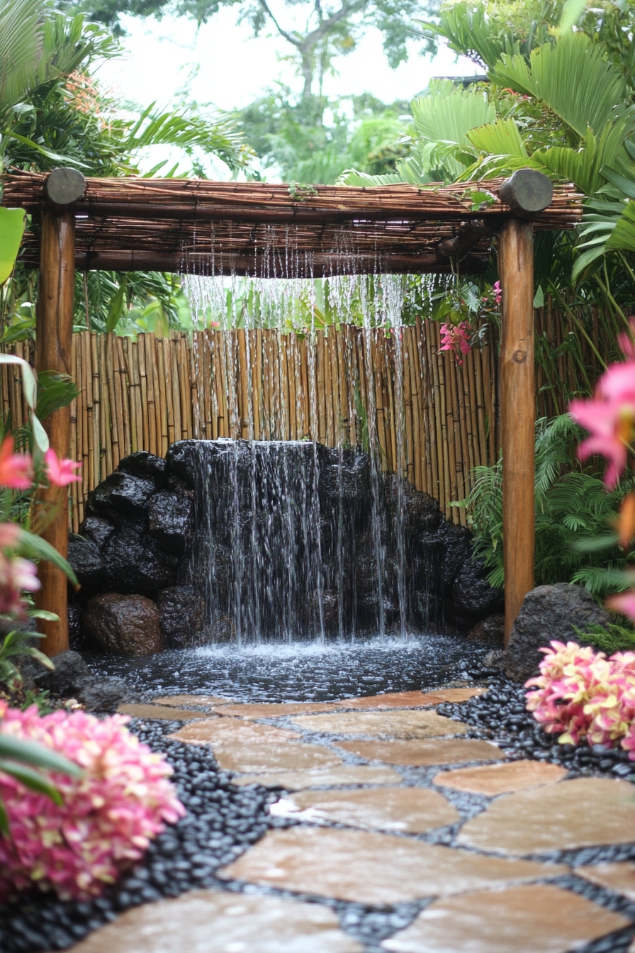 Bamboo Waterfall for a Tropical Zen