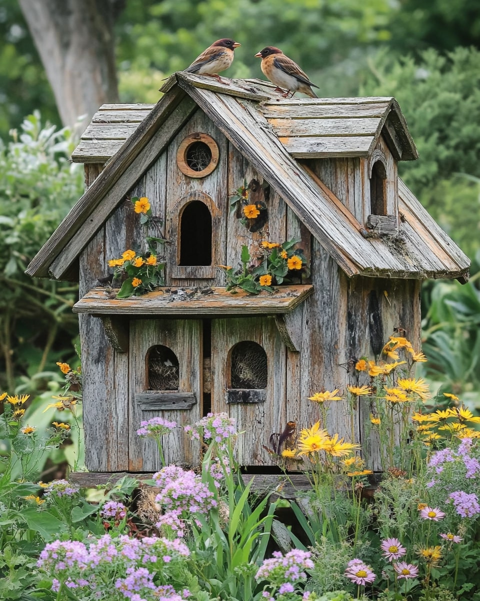 Cottage Birdhouse Among Wildflowers