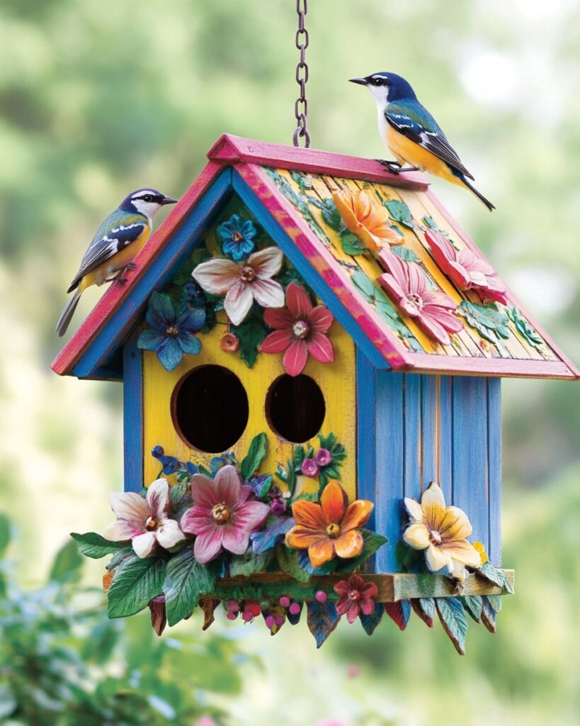 Floral-Themed Hanging Birdhouse